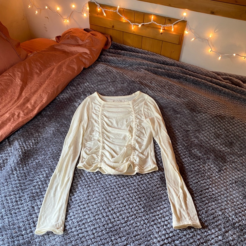 Free People Cream Ribbed Long Sleeve